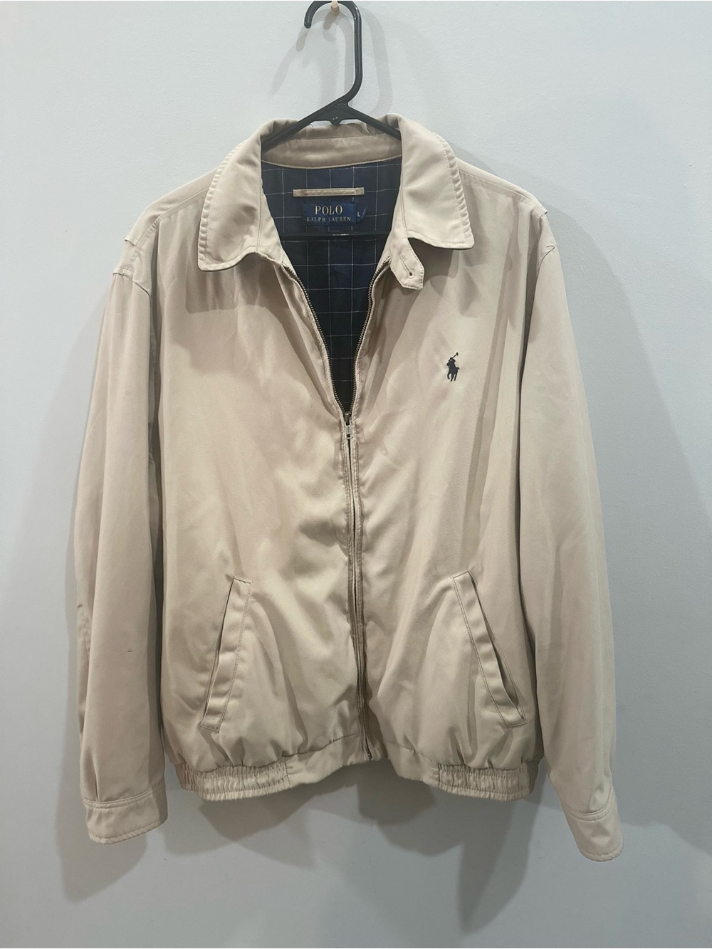 Polo Ralph Lauren Men’s L Beige Harrington Bomber Jacket Plaid Lined Pony
